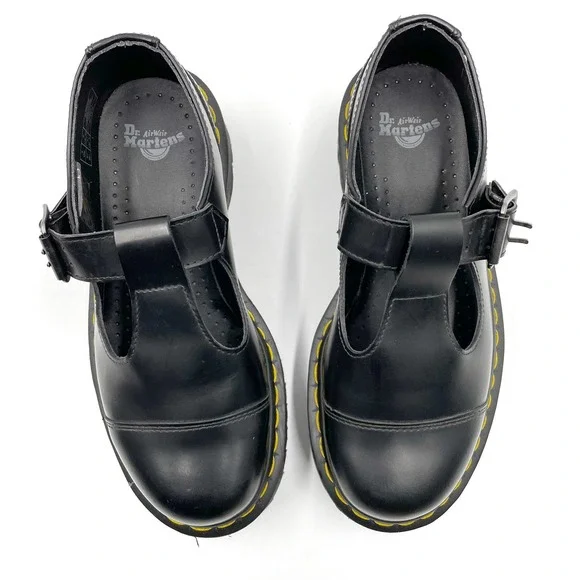 SOLD-NEW Dr Martens Bethan Black Platform Mary Jane Leather Shoes Women's Sz 6 - Picture 5 of 9